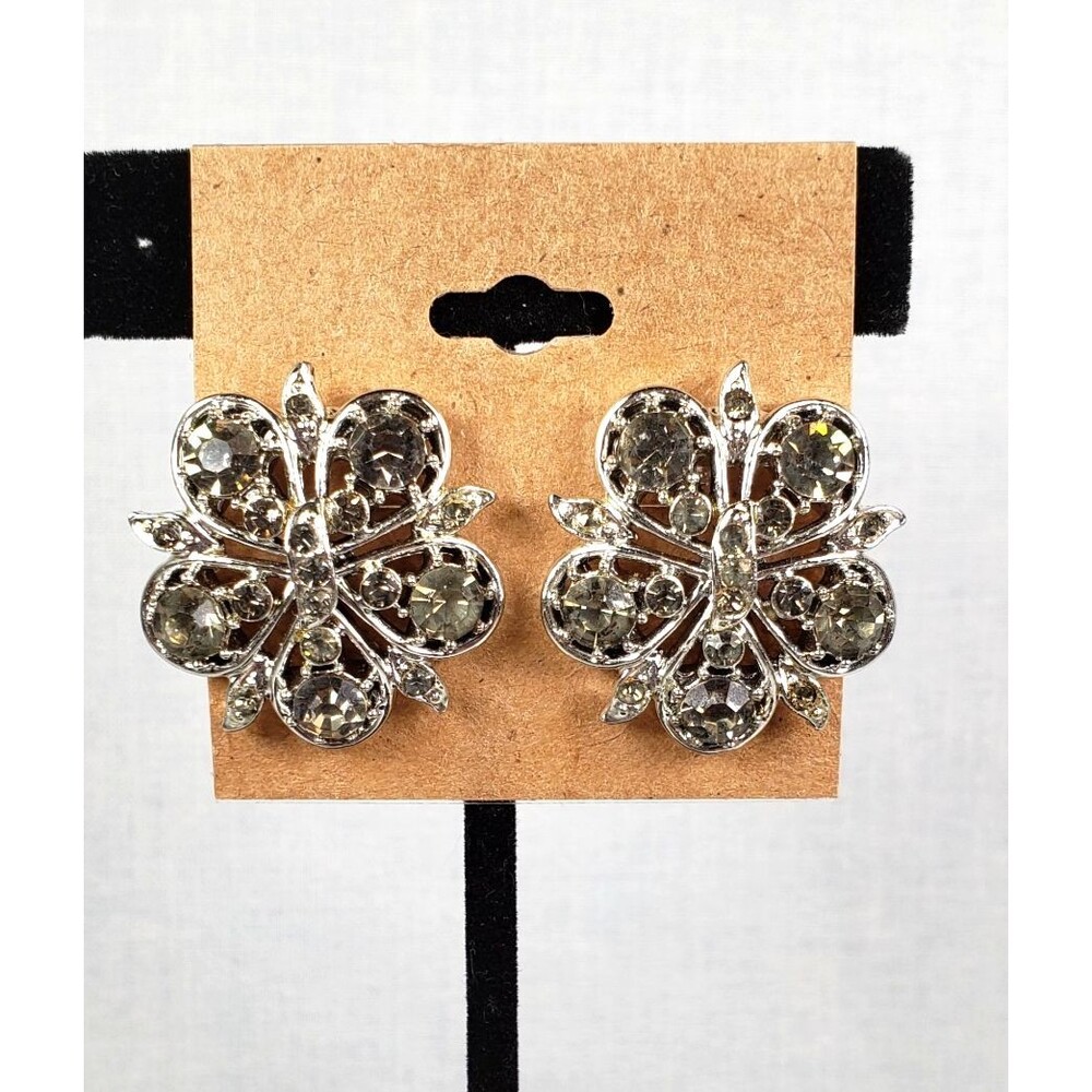 Vintage RARE Coro 1940's Dramatic Decadent Diamond Rhinestone Clip On Earrings - Picture 3 of 16
